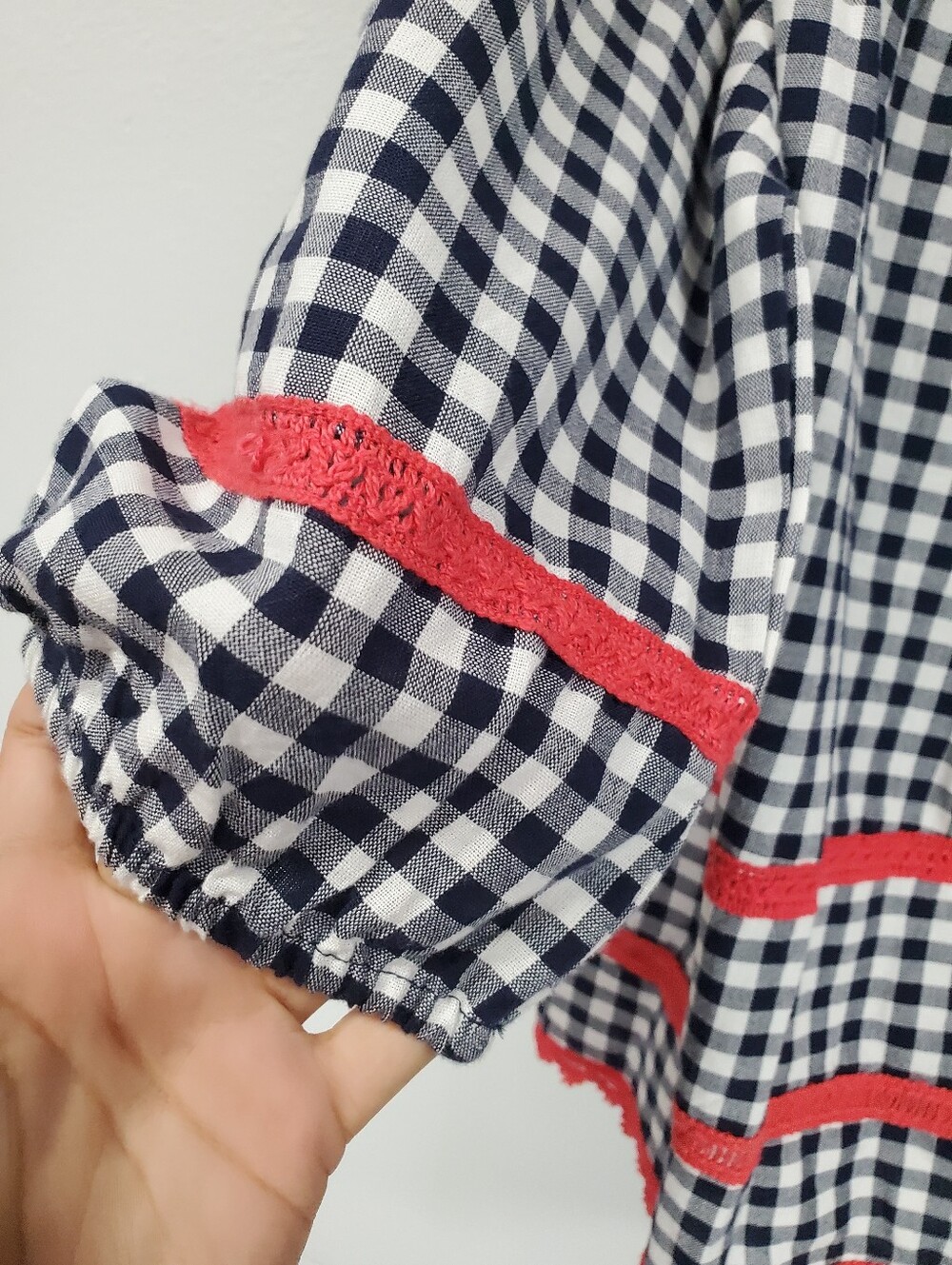 Boho Peasant Check Blouse Petite Medium Crown And Ivy 3/4 Length Tassle Top - Picture 8 of 8